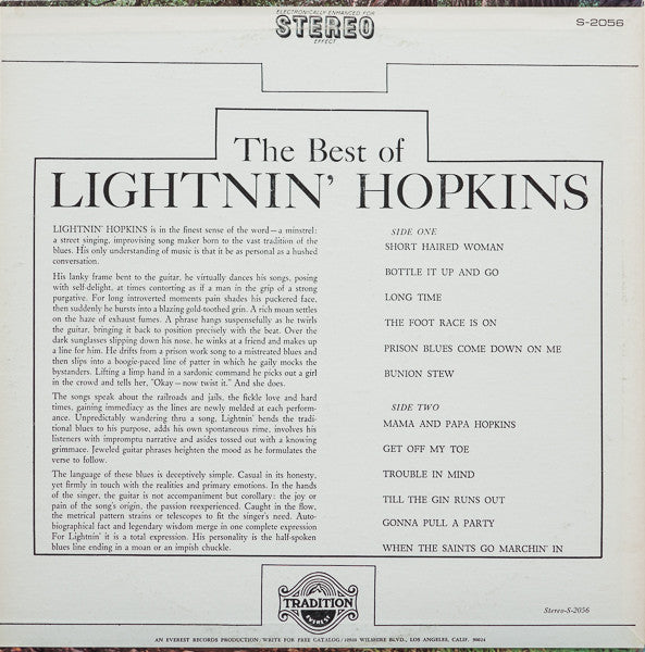 Lightnin' Hopkins : The Best Of Lightnin' Hopkins (LP, Comp)