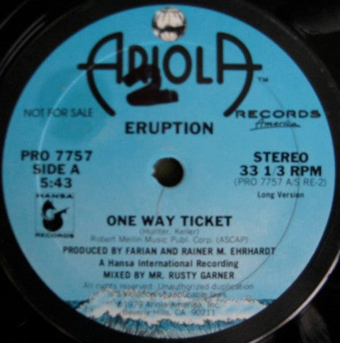 Eruption (4) : One Way Ticket (12", Promo)