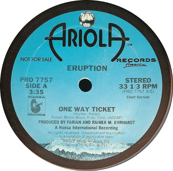 Eruption (4) : One Way Ticket (12", Promo)