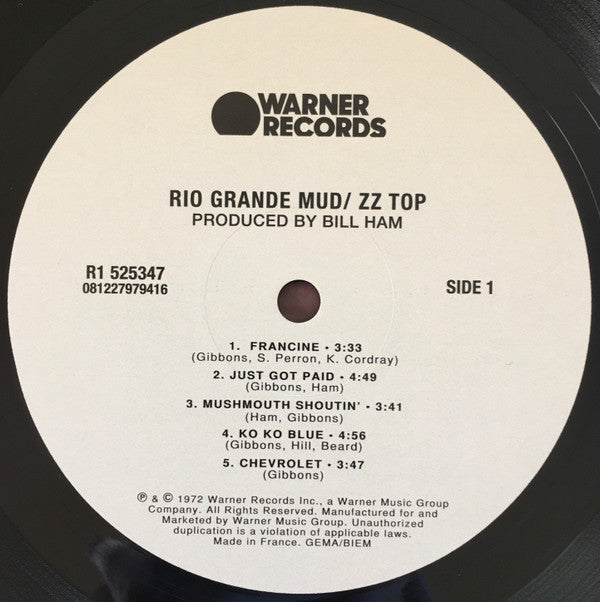ZZ Top : Rio Grande Mud (LP, Album, RE, 180)