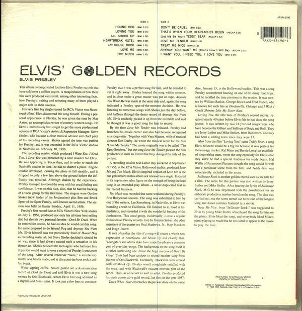 Elvis Presley : Elvis' Golden Records (LP, Comp, Mono, RE, RM, Ind)