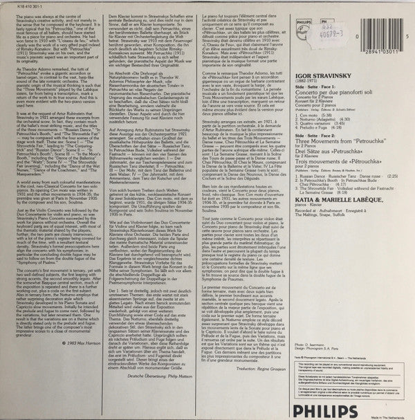 Katia & Marielle Labeque*, Stravinsky* : Petrouchka / Concerto For 2 Pianos = Petruschka / Konzert Für 2 Klaviere (LP)