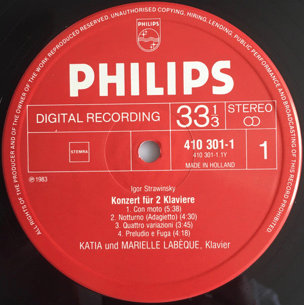 Katia & Marielle Labeque*, Stravinsky* : Petrouchka / Concerto For 2 Pianos = Petruschka / Konzert Für 2 Klaviere (LP)