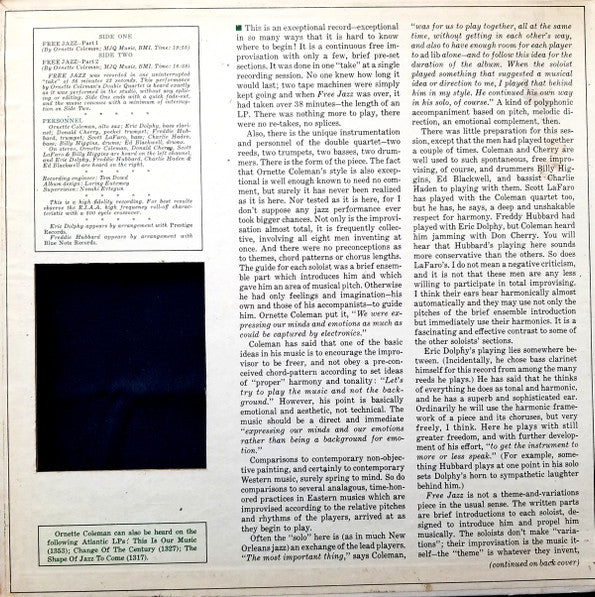 The Ornette Coleman Double Quartet : Free Jazz (LP, Album, Mono, Die)