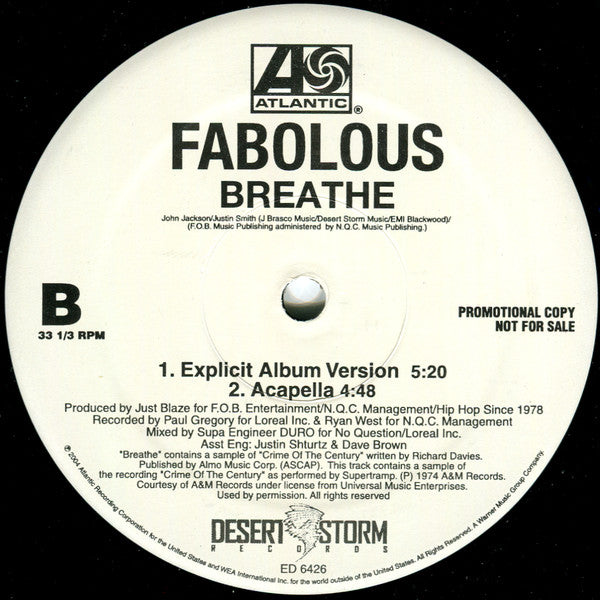 Fabolous : Breathe (12", Promo)