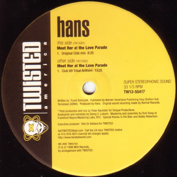 Hans : Meet Her At The Love Parade (12")
