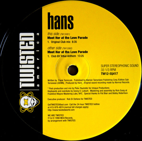 Hans : Meet Her At The Love Parade (12")