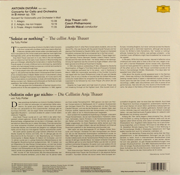 Anja Thauer, Dvorak*, Czech Philharmonic*, Zdeněk Mácal : Cello Concerto (LP, RE)