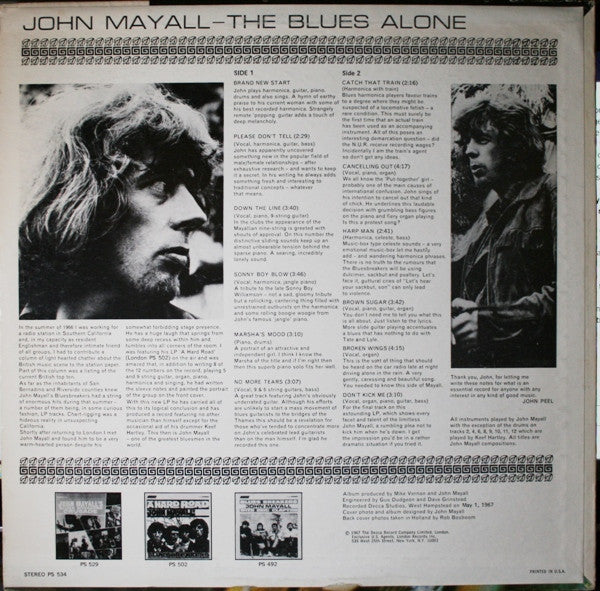 John Mayall : The Blues Alone (LP, Album, Mon)