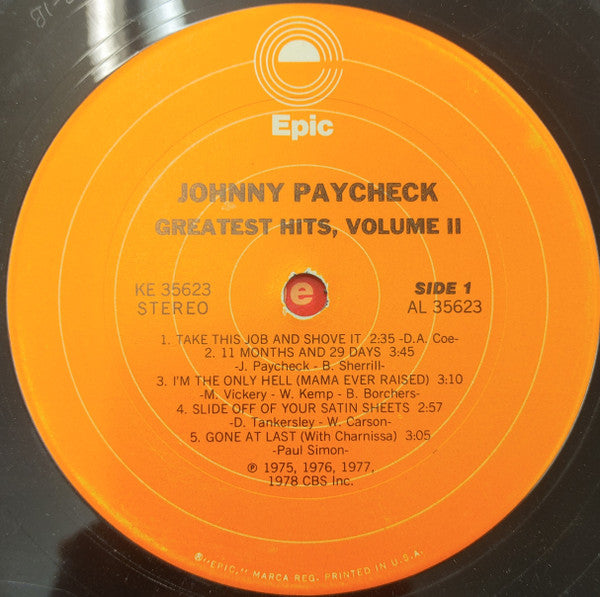Johnny Paycheck : Greatest Hits, Volume 2 (LP, Comp, San)