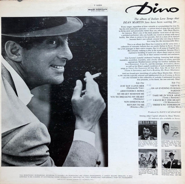 Dean Martin : Dino: Italian Love Songs (LP, Album, Mono, Los)