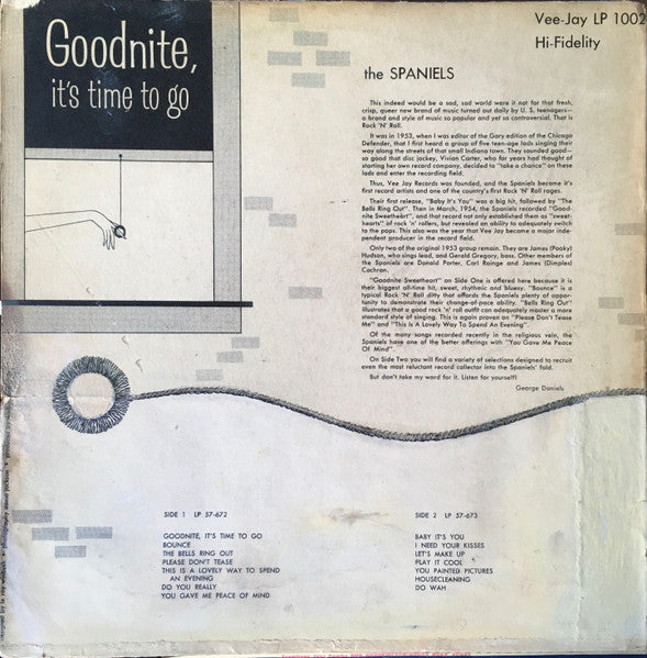 The Spaniels : Goodnite, It's Time To Go (LP, RE)