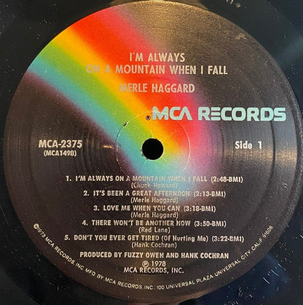 Merle Haggard : I'm Always On A Mountain When I Fall (LP, Album, Pin)