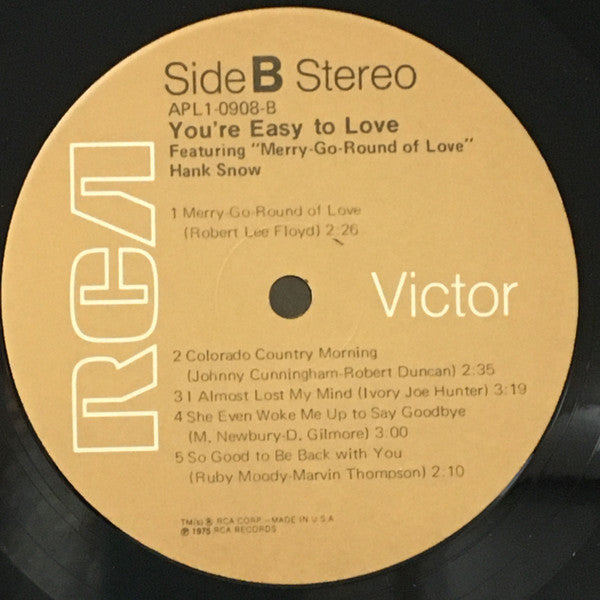 Hank Snow : You're Easy To Love (LP, Album)