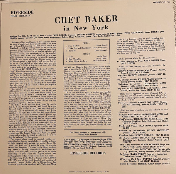 Chet Baker : In New York (LP, Album, Promo)