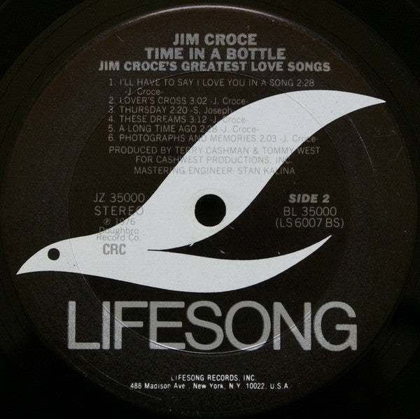 Jim Croce : Time In A Bottle Jim Croce's Greatest Love Songs (LP, Comp, Club, RE, Pit)