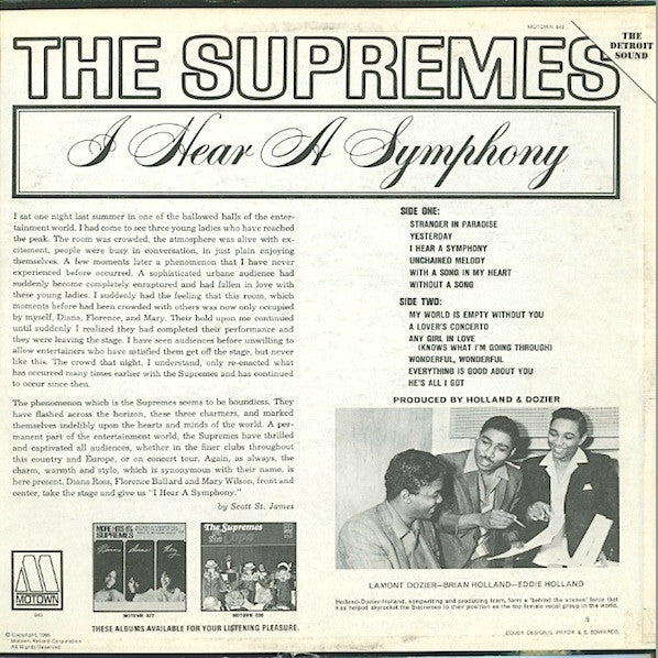 The Supremes : I Hear A Symphony (LP, Album, Mono)