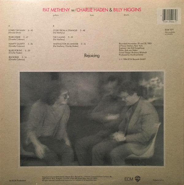 Pat Metheny W/ Charlie Haden & Billy Higgins : Rejoicing (LP, Album)