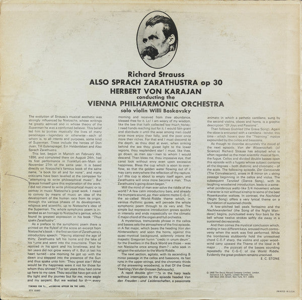 Richard Strauss - Wiener Philharmoniker, Herbert von Karajan : Also Sprach Zarathustra (LP, RE)