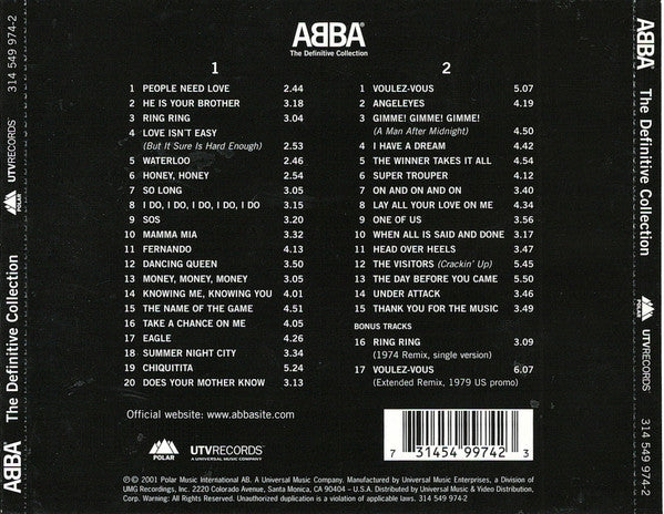 ABBA : The Definitive Collection (2xCD, Comp, RM)