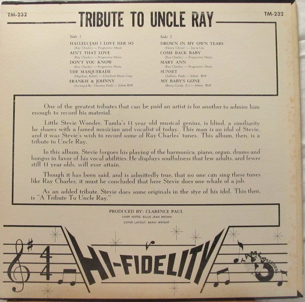 Little Stevie Wonder* : Tribute To Uncle Ray (LP, Album, Mono, RP)