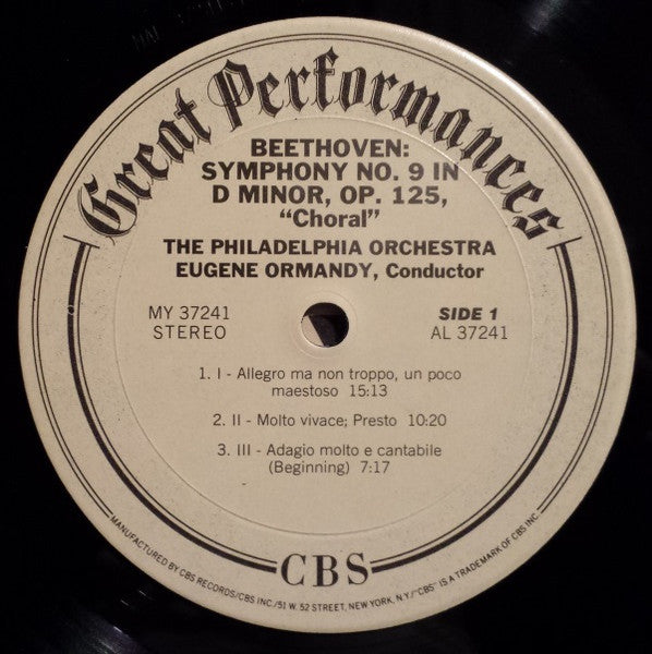 Beethoven*, Amara*, Chookasian*, Alexander*, Macurdy*, Ormandy*, Philadelphia Orchestra*, Mormon Tabernacle Choir, Richard P.Condie* : Beethoven's 9th Symphony ("Choral") (LP, RE)