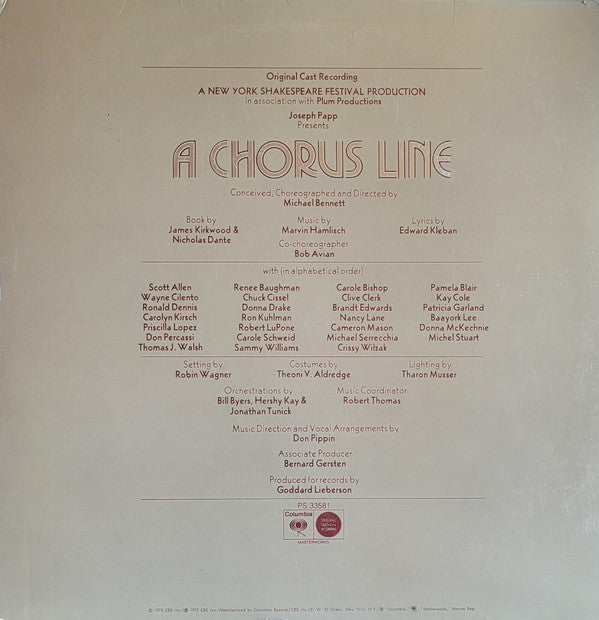 Original Cast* : A Chorus Line - Original Cast Recording (LP, Album, San)