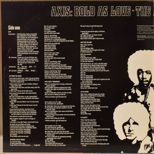 The Jimi Hendrix Experience : Axis: Bold As Love (LP, Album, RE, Win)