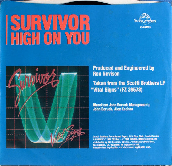 Survivor : High On You (7", Single, Styrene, Pit)