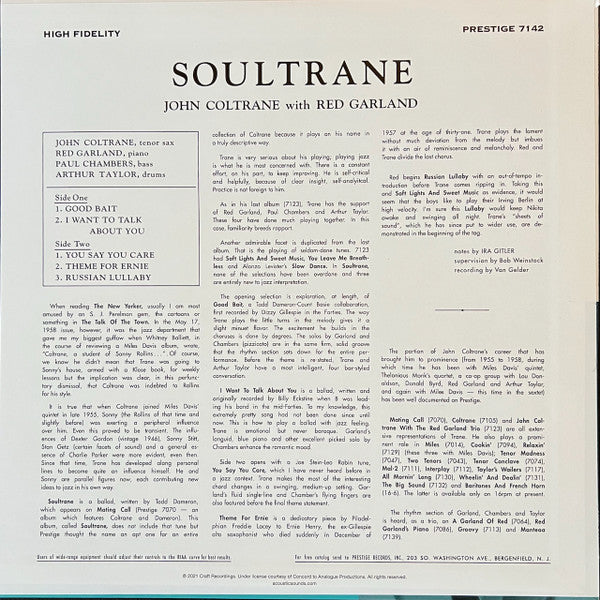 John Coltrane With Red Garland : Soultrane (LP, Album, Mono, Ltd, RE, RP, 180)