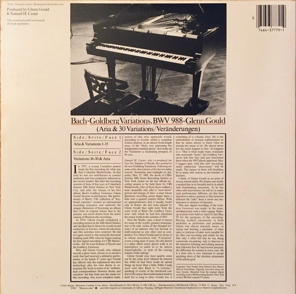 Johann Sebastian Bach - Glenn Gould : The Goldberg Variations (LP, Album, Gat)