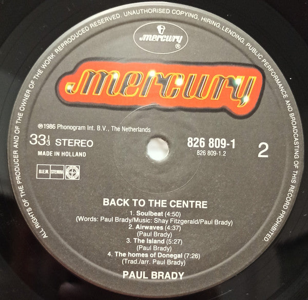 Paul Brady : Back To The Centre (LP, Album)