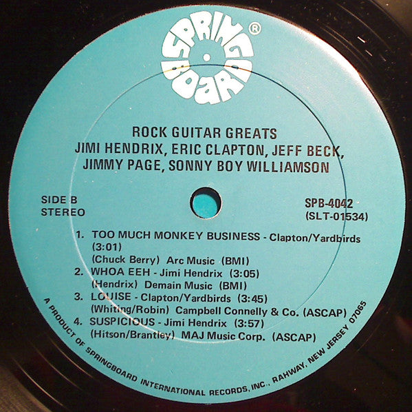 Jimi Hendrix  /  Eric Clapton  /  Jeff Beck  /  Jimmy Page  /  Sonny Boy Williamson (2) : Rock Guitar Greats (LP, Comp)