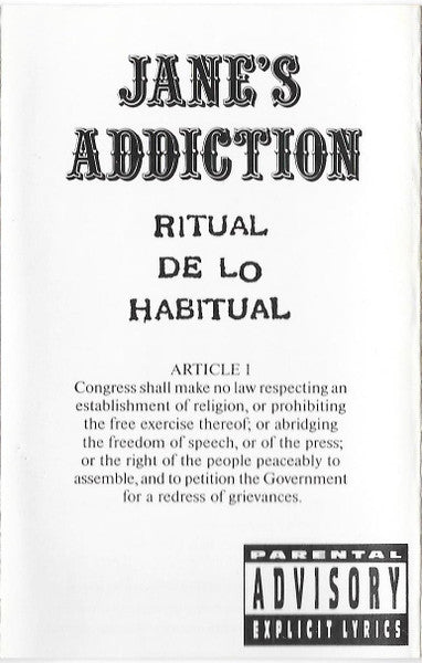 Jane's Addiction : Ritual De Lo Habitual (Cass, Album, RE, Whi)