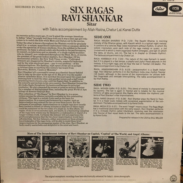 Ravi Shankar : Six Ragas (LP, Album, Comp)