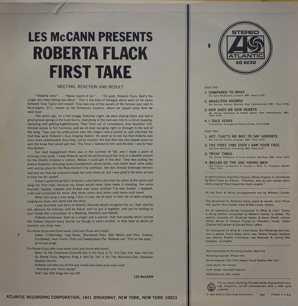 Roberta Flack : First Take (LP, Album, Club, PR )