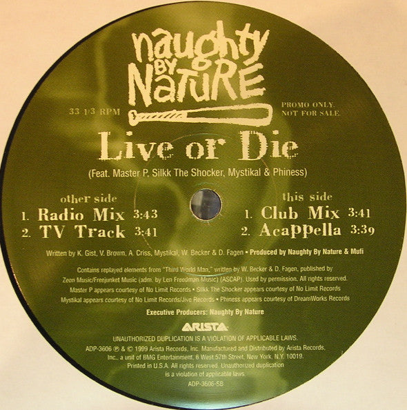 Naughty By Nature : Live Or Die (12", Promo)