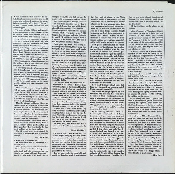Stan Getz / João Gilberto Featuring Antonio Carlos Jobim : Getz / Gilberto (LP, Album, RP, Gat)