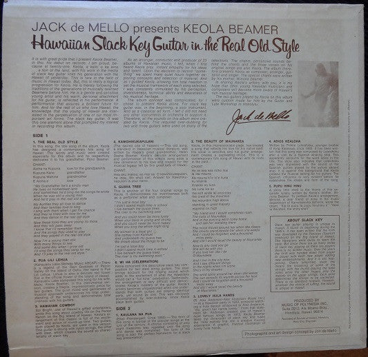 Keola Beamer : Hawaiian Slack Key Guitar In The Real Old Style (LP, Album)