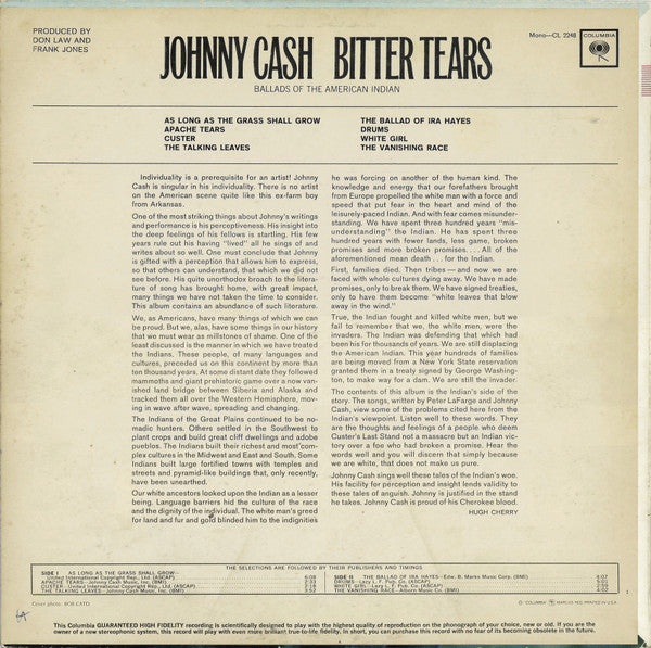 Johnny Cash : Bitter Tears - Ballads Of The American Indian (LP, Album, Mono, Pit)