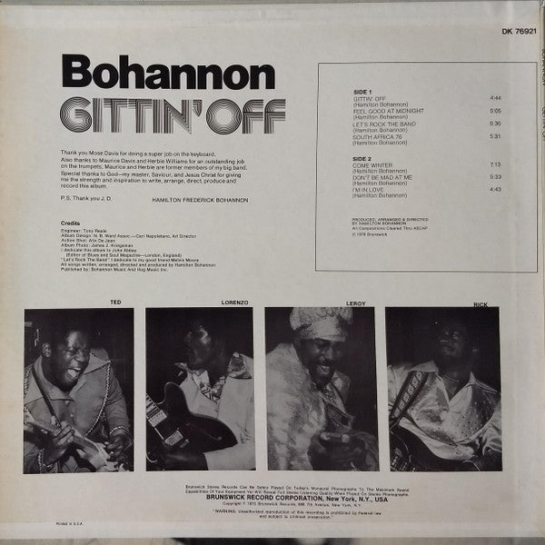 Bohannon* : Gittin' Off (LP, Album, San)