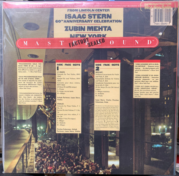 Isaac Stern, Pinchas Zukerman, Itzhak Perlman, Zubin Mehta, New York Philharmonic : From Lincoln Center Isaac Stern 60th Anniversary Celebration  (LP, Promo)