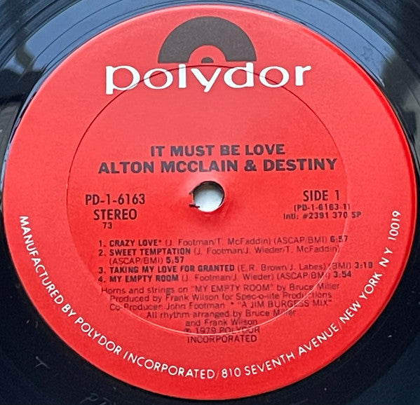 Alton McClain & Destiny : It Must Be Love (LP, Album, RP, Ter)