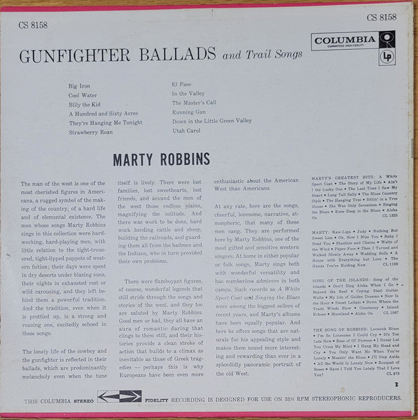 Marty Robbins : Gunfighter Ballads And Trail Songs (LP, Album, Ter)