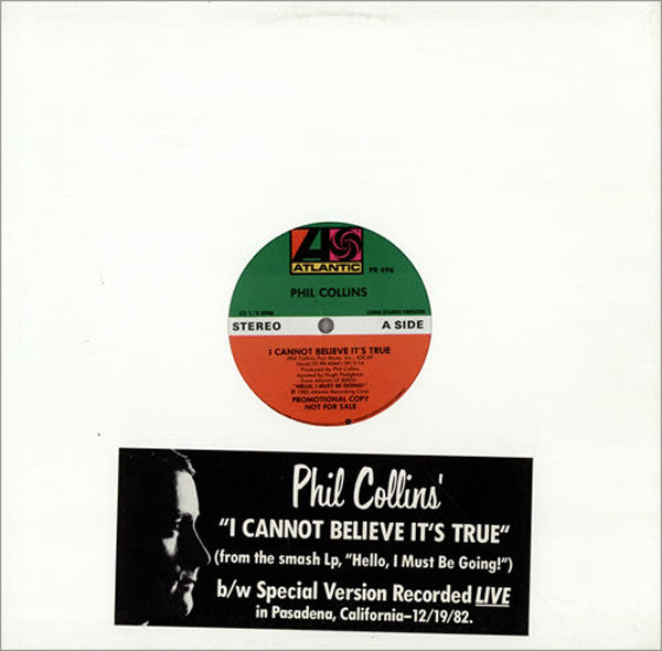 Phil Collins : I Cannot Believe It's True (12", Single, Promo)
