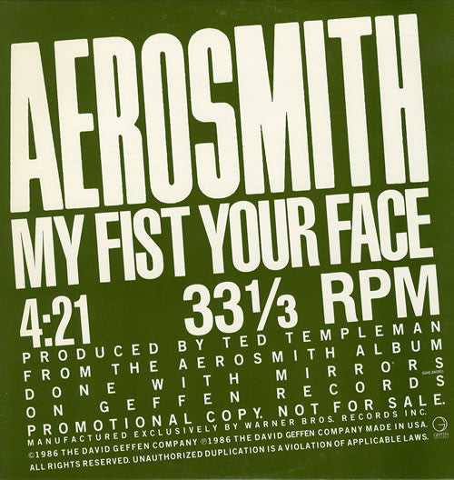 Aerosmith : My Fist Your Face (12", Single, Promo)