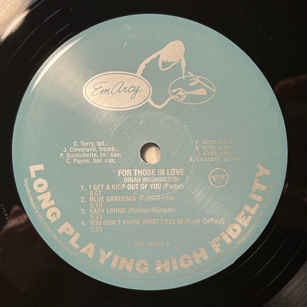 Dinah Washington : For Those In Love (LP, Album, Mono, Club, RE, 180)