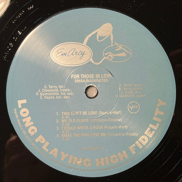 Dinah Washington : For Those In Love (LP, Album, Mono, Club, RE, 180)