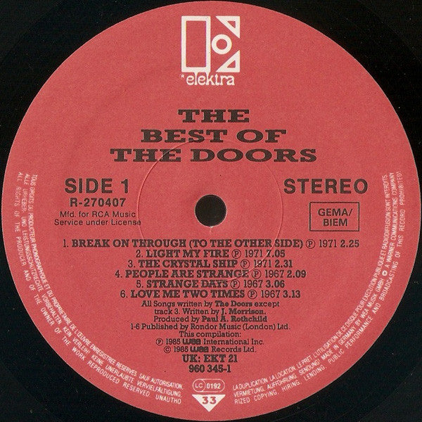 The Doors : The Best Of The Doors (2xLP, Comp, Club, RM, Gat)