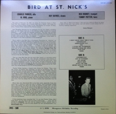 Charlie Parker : Bird At St. Nick's (LP, Album, RE)